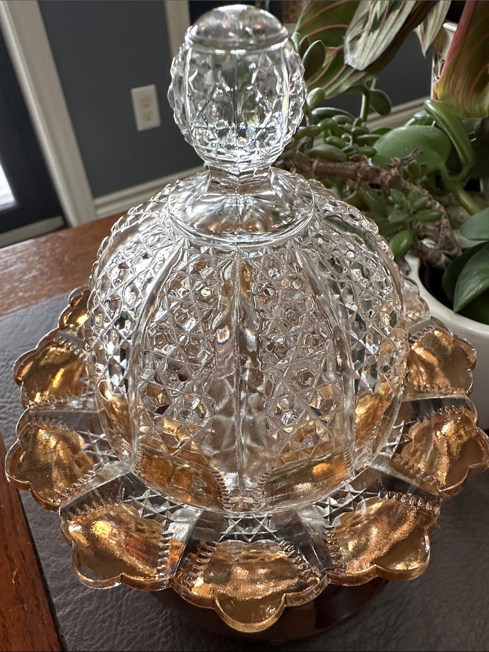 Antique Cut Glass Covered Butter Dish with Gold Trim by Duncan Glass